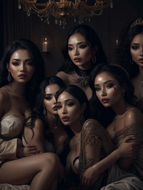 Grupo De Hermosas Mujeres Orientales Al Estilo Del Siglo Xix Foto