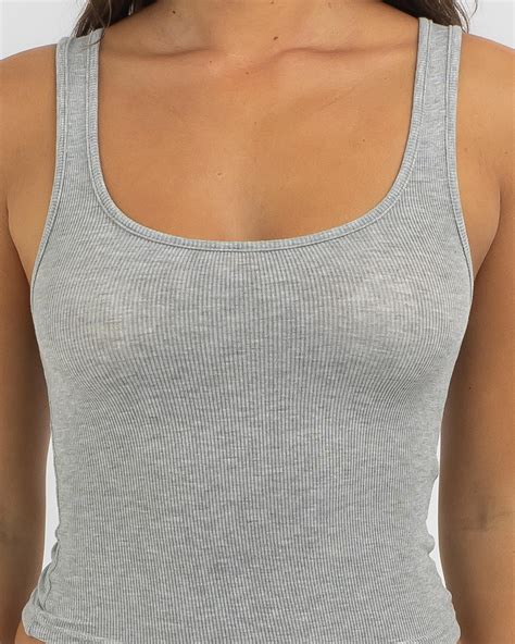 Shop Mooloola Basic Scoop Neck Rib Tank Top In Grey Fast Shipping And Easy Returns City Beach