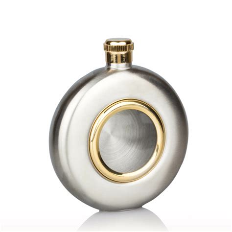 Round Gold Rimmed Personalised Hip Flask Engravers Guild