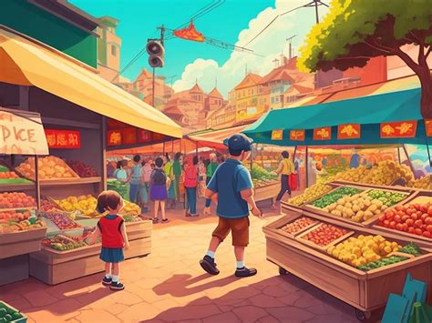 Premium AI Image | Traditional Market cartoon illustration