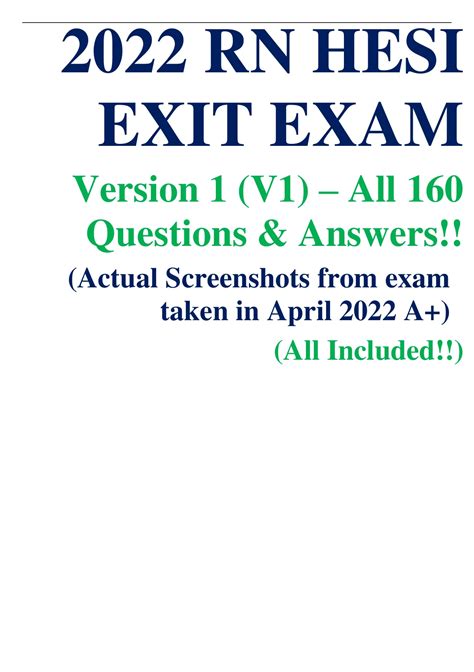 2022 RN HESI EXIT EXAM Version 1 V1 All 160 Questions Answers RN