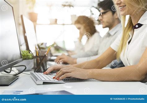 Group Of People Working On Computers Close Up Stock Image Image Of