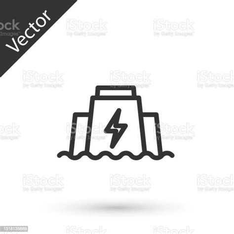 Grey Line Hydroelectric Dam Icon Isolated On White Background Water Energy Plant Hydropower