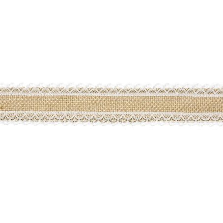 Ruban en toile de jute et dentelle largeur 4cm Perle Dorée