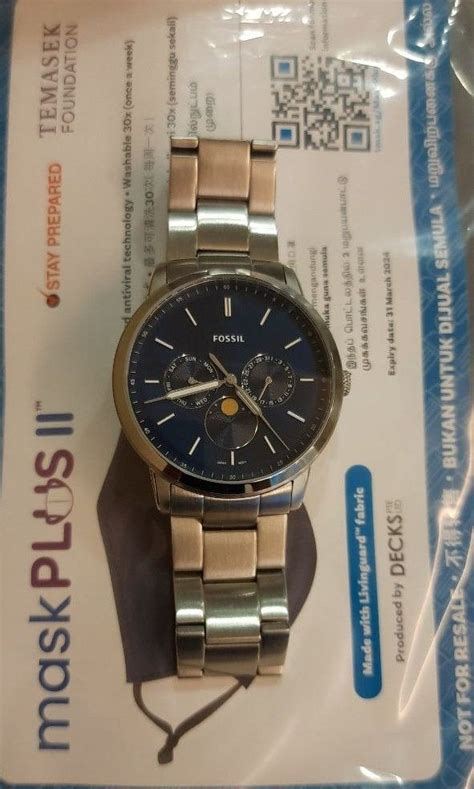 Fossil Fs Neutra Minimalist Moon Phase Blue Dial Men S Fashion