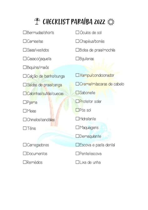 Checklist De Viagem Para A Praia