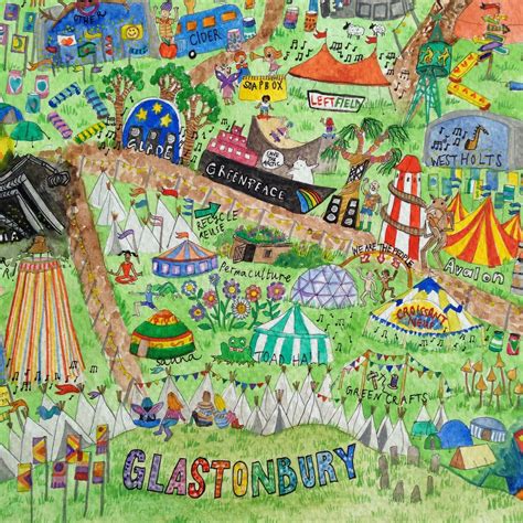 Glastonbury Festival Illustrated Map Postcard Art | Etsy