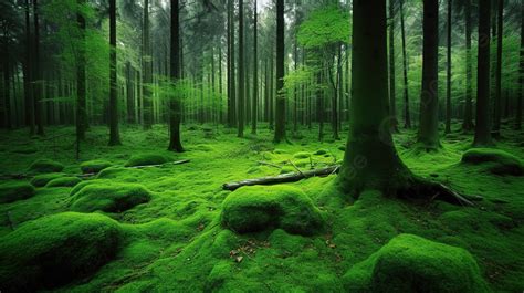 Green Trees And Moss In A Forest Background Forest Green Picture