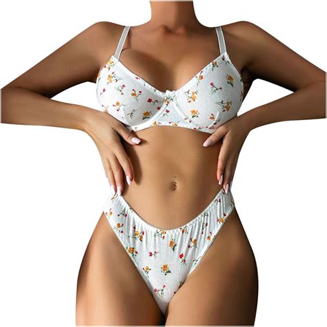 Jggspwm Women S Floral Print Underwire Lingerie Set Wire Bra And High