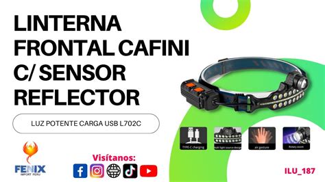 Linterna Frontal Cafini Con Sensor Reflector Luz Potente Carga Usb