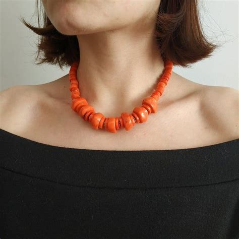 Minimalist Coral Necklace With Colorful Beads Big Coral Beads Elegant