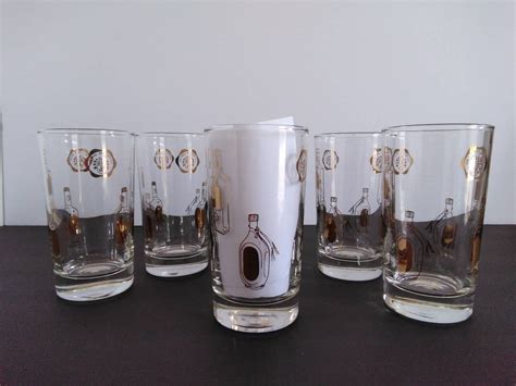 Vintage Dominion Drinking Glasses Whiskey Bottle Design Motif Glasses