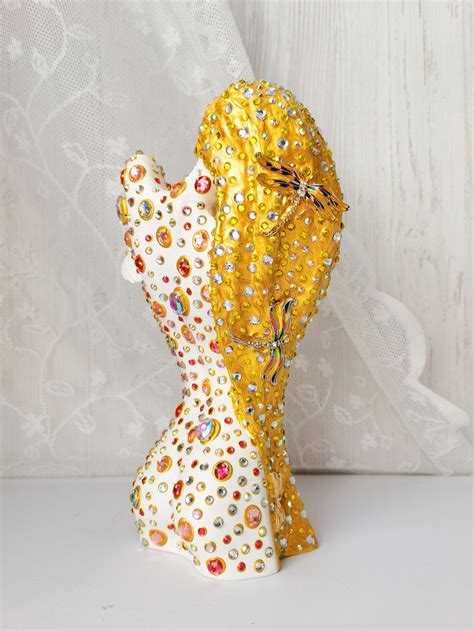 Nude Erotic Woman Figure Abstract Female Sculpture With Sun Catcher Crystals Clay Sculpture By