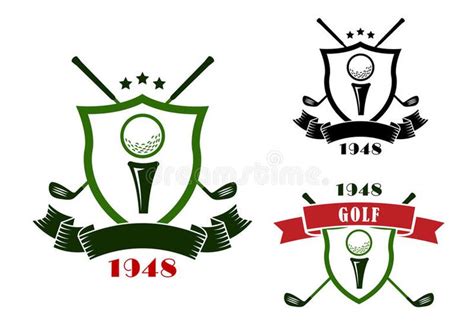 Retro Golf Emblems with Shields and Clubs