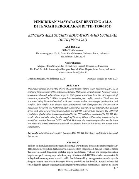Pdf Pendidikan Masyarakat Benteng Alla Di Tengah Pergolakan Di Tii