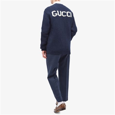 Gucci Intarsia Logo Cardigan Blue End Us