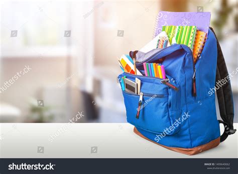 Open Blue School Backpack On Wooden Stock Photo 1409640062 | Shutterstock