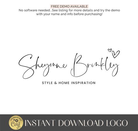 Heart Signature Logo Design Instant Download Diy Premade Etsy