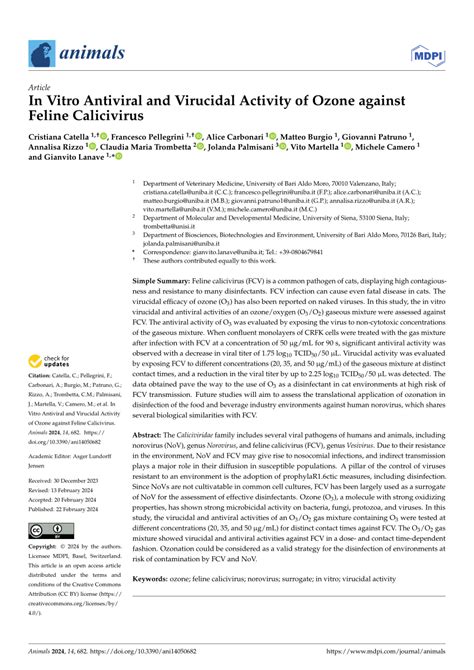 Pdf In Vitro Antiviral And Virucidal Activity Of Ozone Against Feline Calicivirus