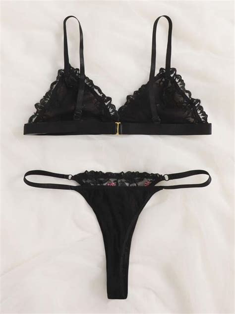 Floral Mesh Lingerie Set SHEIN
