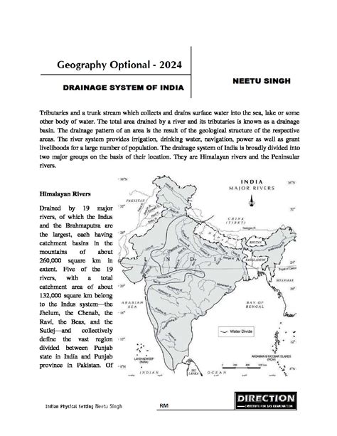 DRAINAGE SYSTEM OF INDIA Direction Institute For Geography Optional