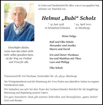 Traueranzeigen Von Helmut Bubi Scholz Trauer Ms