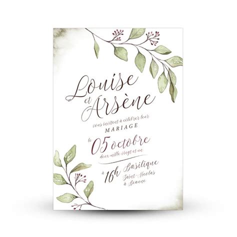 Faire part de mariage Eucalyptus inspiration végétale Peinture à l