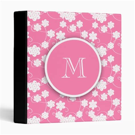 Cute Mod Pink Flowers Pattern, Your Initial 3 Ring Binders