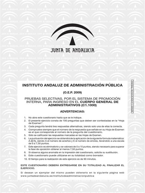 Examen 2009 Opsiciones Administrativo Junta De Andalucia Pdf