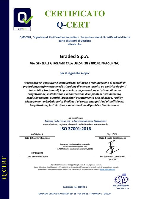 UNI EN ISO 37001 2016 Graded