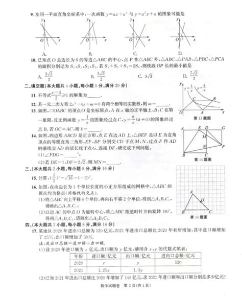 2022年安徽中考数学真题及答案【图片版】初三网