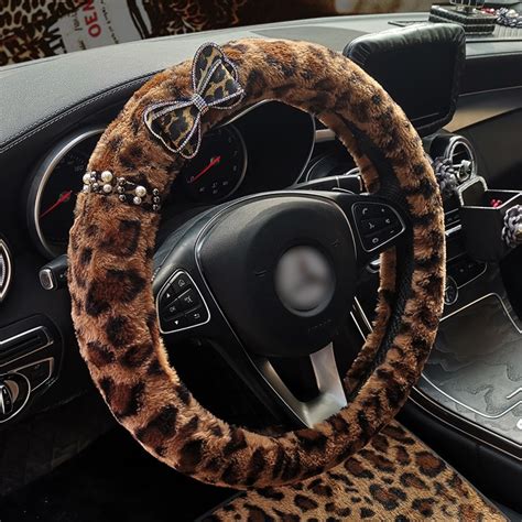 Winter Leopard Plush Steering Wheel Cover Auto Leopard Fur Steering