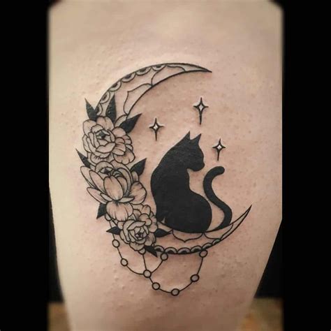 Cat Moon Tattoo Designs