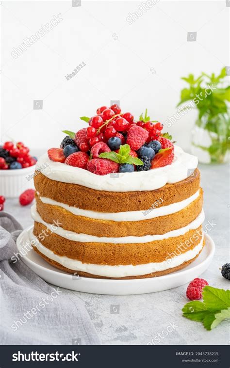 Homemade Naked Layered Vanilla Cake Whipped Stock Photo Shutterstock