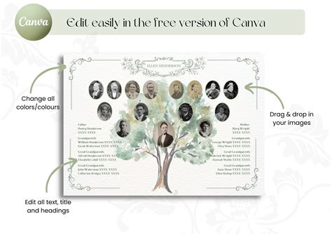 Family Tree Template Family Tree Chart Genealogy Print Family History ...