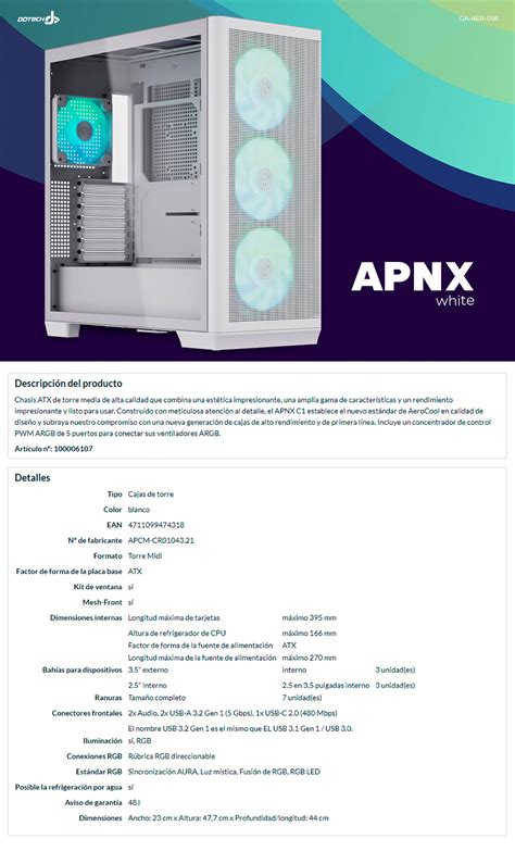 Gabinete Aerocool Apnx Cristal Templado Midi Tower Incluye