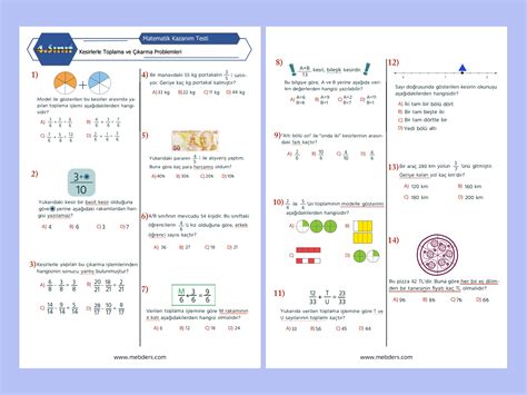 4 Sınıf Matematik Kesirlerle Toplama ve Çıkarma Problemleri Meb Ders