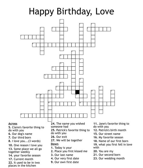 Happy Birthday Love Crossword Wordmint