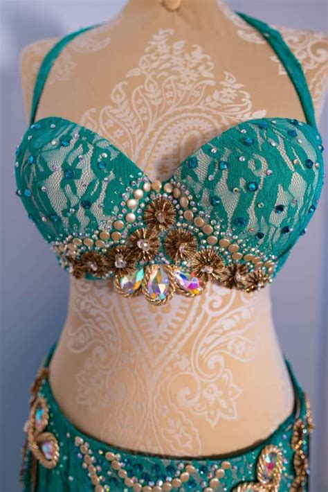 Green Blue Gold Belly Dance Costume Size S M Competition Dress Stage