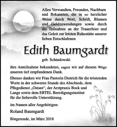 Traueranzeigen Von Edith Baumgardt Trauer Anzeigen De