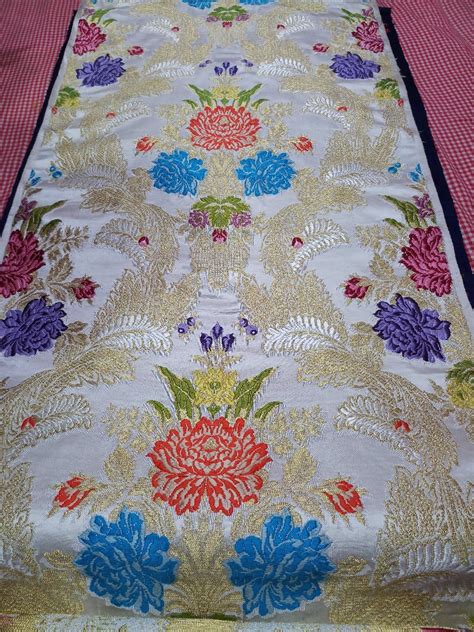 Silk Pure Heavy Handmade White Multi Tibetan Brocade Fabric At Rs