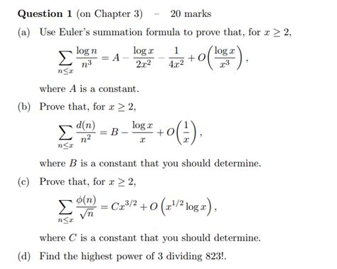 Solved A Use Euler S Summation Formula To Prove That For Chegg