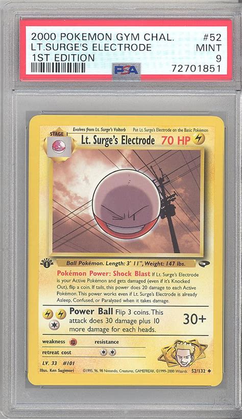 PSA 9 Pokemon Card Gym Challenge 52 132 LT SURGE S ELECTRODE