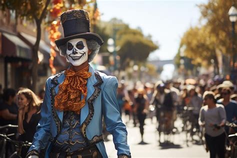 Premium AI Image | creepy halloween performer at halloween parade