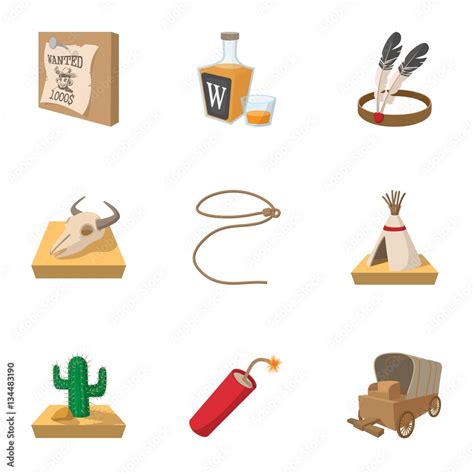 Wild West icons set, cartoon style Stock Vector | Adobe Stock