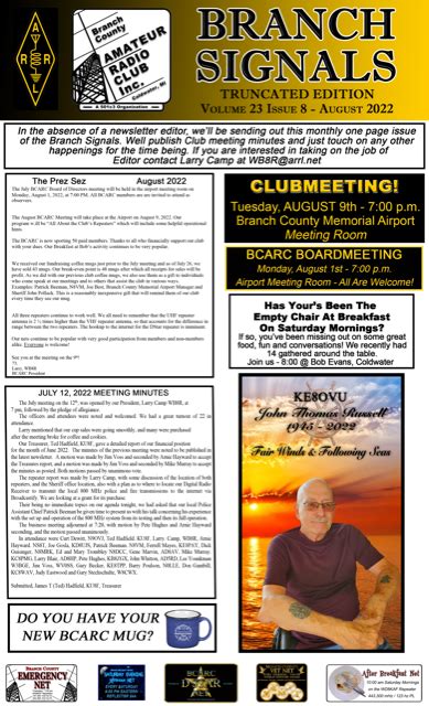 August Newsletter Branch County Amateur Radio Club