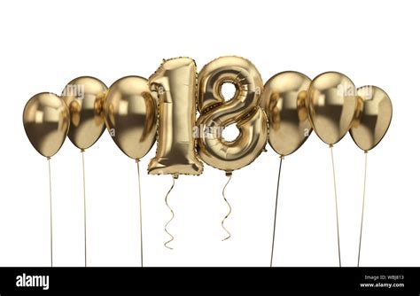 18th Birthday Gold Balloon Background Happy Birthday 3d Rendering