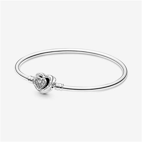 Pandora Moments Entwined Infinite Hearts Clasp Bangle Sterling Silver