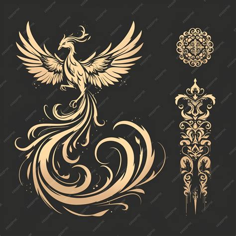 Korean phoenix patterns with fiery details | Premium AI-generated vector