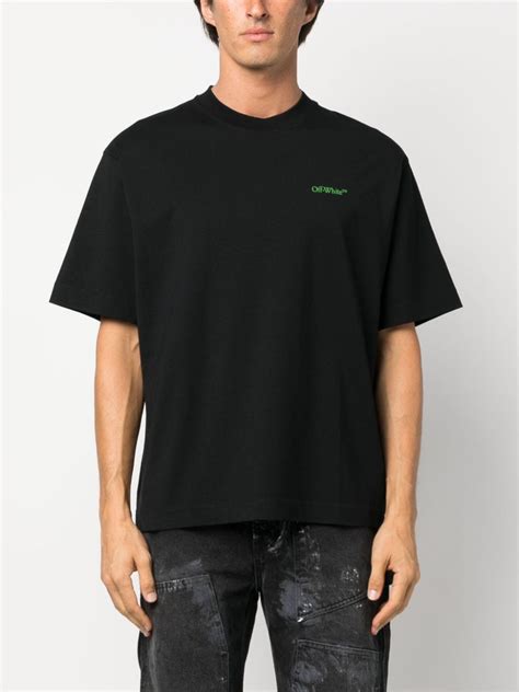 Off White Logo Embroidered T Shirt Black FARFETCH